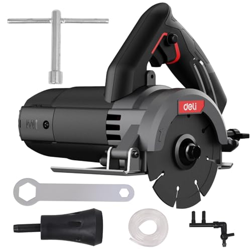 Image of Deli DE-YS110-1E 1300W Corded Electric Marble Cutter High-Speed 13000RPM Adjustable Bevel Cutting Max 32mm Cutting Depth 110mm Blade Safe & Precise for Professional Use (Pack of 1, Voltage:220V-240V)