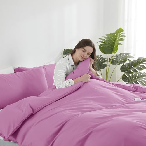 Image of Hearth & Harbor Light Pink Duvet Cover Twin Size, 2 Piece Bedding Set | Soft Double Brushed Bedding Set, Button Closure, 1 Duvet Cover 68x90 Inches, 1 Pillow Sham