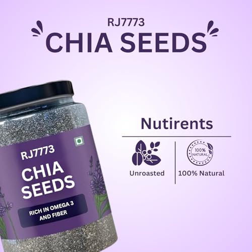 Image of RJ 7773 Chia Seeds - 100% Clean Chia Seeds for Eating | Certified Organic | Seeds for Weight Management | Rich in Calcium, Protein & Fiber, Omega 3 and Antioxidant | Healthy Snacks (1Kg)