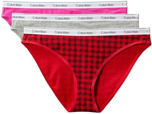 Calvin Klein Donna Slip Taglio Bikini Confezione da 3 Cotone Elasticizzato, Multicolore (Blotched Plaid+Adrenaline Rush/Blac), L