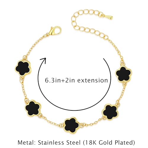 Clover Bracelets for Women Set of 3 18K Gold Plated Adjustable Four Leaf Lucky Charms Bracelets in White Black Red Trendy Jewelry Gift for Women4