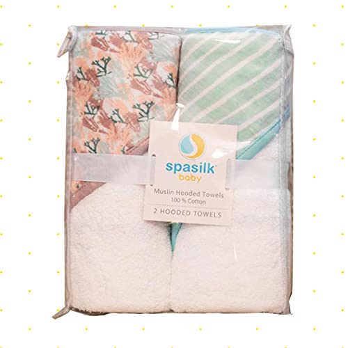 Image of Spasilk Extra Plush Hooded Towel Set for Babies, Soft Terry with Muslin Printed Hood, Pack of 2, Pink Corals