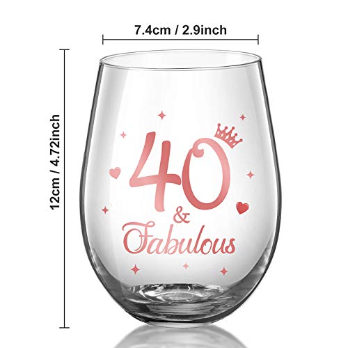 Stemless Wine Glass Rose Gold Birthday Wine Glass Present Anniversary Glasses For Man Women Birthday Party Wedding Anniversary Decorations, 17 Oz (40 And Fabulous) #TOP2