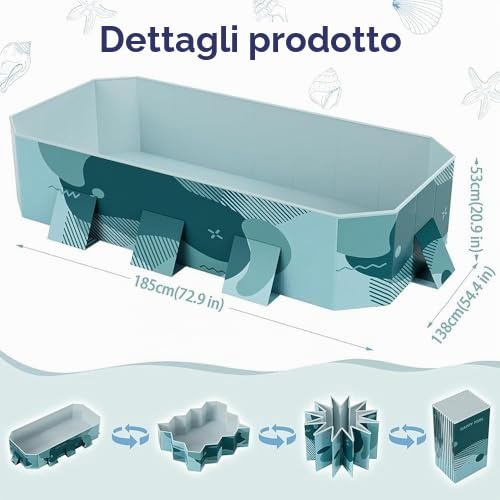 Piscina pieghevole, in plastica rigida, rettangolare, per adulti e famiglia, perfetta per divertirsi all'aperto in giardino