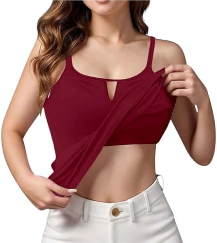 Built in Bra Tops for Women Padded Camis Summer Racerback Adjustable Spaghetti Strap Scoop Neck Camisole Shelf Bras
