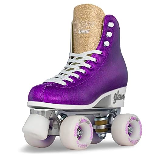 Crazy Skates Glam Roller Skates for Women and Girls - Dazzling Glitter Sparkle Quad Skates - Purple with Gold (Size 6)