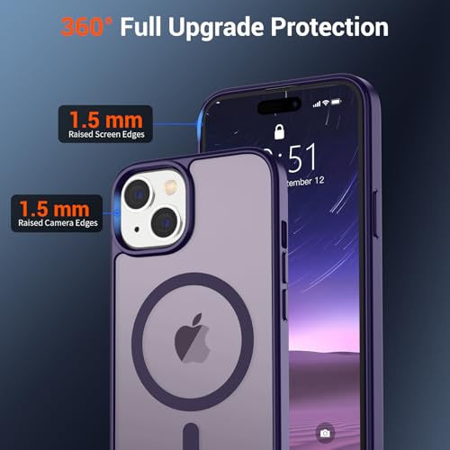Image of SUPFINE Magnetic for iPhone 15 Case (Compatible with MagSafe) (Military Grade Drop Protection) Slim Translucent Matte Shockproof with Anti-Fingerprint Phone Case, Dark Purple
