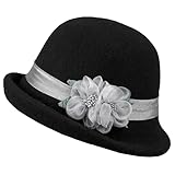 Nawati Elegant Wool Felt Flowers Bucket Hat, Women Vintage Cloche Floral Fedora Hat, Ladies Wedding Dress Church Fascinator Hat Winter Fall Black