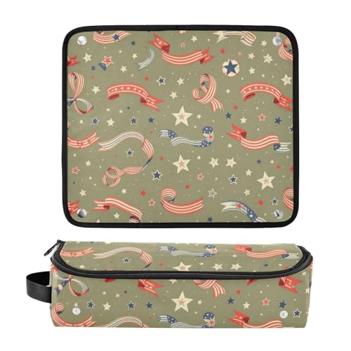 Bolsa de viaje para herramientas de cabello con tapete térmico para planchas, rizadores y secadores, con diseño de cintas patrióticas miniatura 3