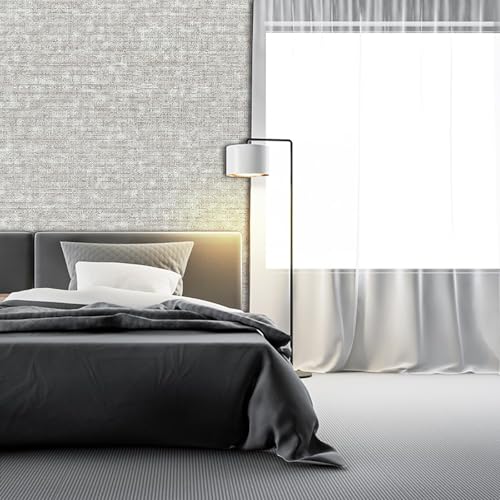 Baketron Light Grey Beige Mix Plain Thick Linen Textured Wallpaper Free No Match Striped Wallpaper for Adults Kids Bedroom Living Room Lounge Hallway and Stairs (Beige Grey)