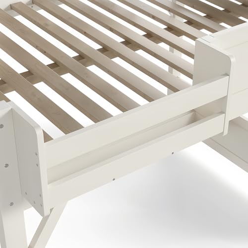 Image of KEIKI Solid Wood Full Size Loft Bed Frame with Stairs, Built-in Wardrobe and Storage Space, Full Loft Bed with Shelves, Full-Length Guardrails, No Box Spring Needed for Bedroom, Beige