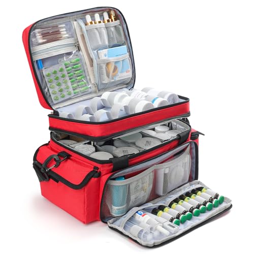 XHGWJSX Organizador de medicamentos con divisor ajustable, organizador de botellas de medicamentos de doble capa, bolsa portátil de primeros auxilios para la salud en el hogar, caja organizadora de