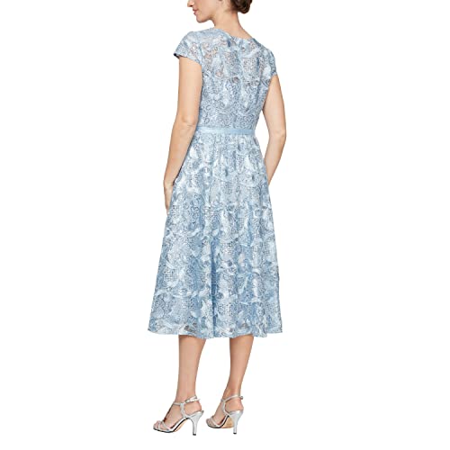 Image of Alex Evenings Women's Tea Length Dress with Rosette Detail (Petite and Regular)