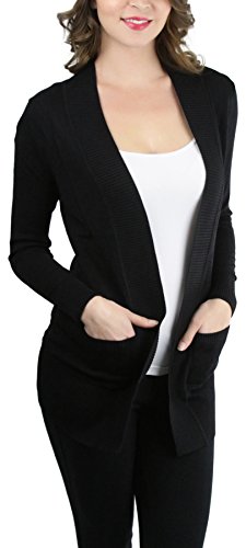 Image of ToBeInStyle Women's Long Sleeve Rib Banded Open Sweater Cardigan