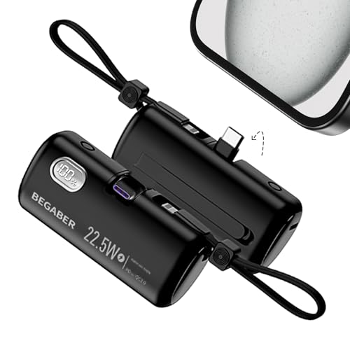 BEGABERモバイルバッテリー 軽量 小型 iPhone 15/16 6000mAh大容量 PD&3A急速充電 タイプC端子一体型 コードレス 直差し スマホ充電器 折りたたみ式タイプC端子 iPhone 14ケーブル内蔵 LCD残量表示 持ち運び充電器 機内持ち込み PSE認証済 iPhone/iPed/Android各種対応 P101(ブラック)