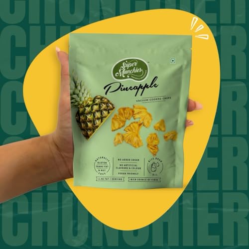 Super Munchies Crunchy Pineapple Chips | Vacuum Cooked | High Fiber | No Added Sugar, No Salt | Vegan, Gluten-Free, No MSG, No Preservatives | Low Fat, Zero Cholesterol, Trans Fat Free | Healthy Snack (Pack of 3)