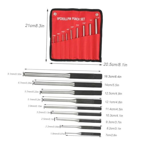 [Heavy-Duty Punch Set] 9PCS Steel Roll Pin Punches - Mechanics Tool Kit for Professionals - Durable Punch Tools Included - Thumbnail 4