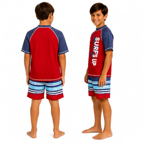 Image of iXtreme Boys Swim Set - 2 Piece Rash Guard Short Sleeve Swim Shirt and Boys Swim Trunks for Infants Toddlers & Big Boys