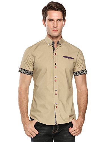 COOFANDY Men's Casual Dress Shirt Button Down Shirts Short-Sleeve Denim Work Shirt