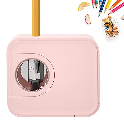 JIJICZ - Apontador elétrico com pilhas, afia automático de 6 a 8 mm com lâminas de substituição, afia eletrónicos pequenos extra compactos com recipiente rosa