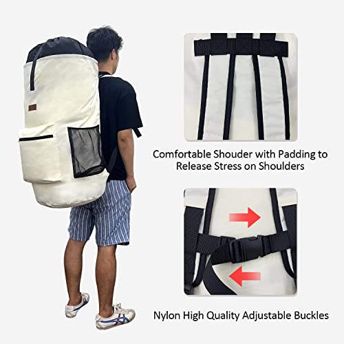 Enyur Laundry Bags Extra Large Heavy Duty,Washable Laundry Bag Backpack,Sturdy Durable Laundry Bag With Adjustable Shoulder Straps,Travel Camping Portable 115L / White - Laundry Detergentt Sheets 32Loads/1Pack #TOP3