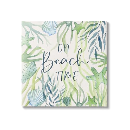 Image of Stupell Industries Beach Time Phrase Nautical, 17 x 17 Inch Canvas Wall Art | Stupell Industries . By Janet Tava . Ready to hang . Great for beach inspired spaces . Made in USA