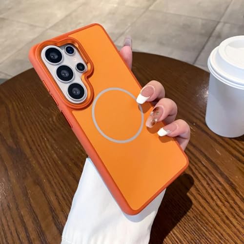 Coque Samsung S26 Ultra orange magnétique en silicone liquide avec recharge sans fil