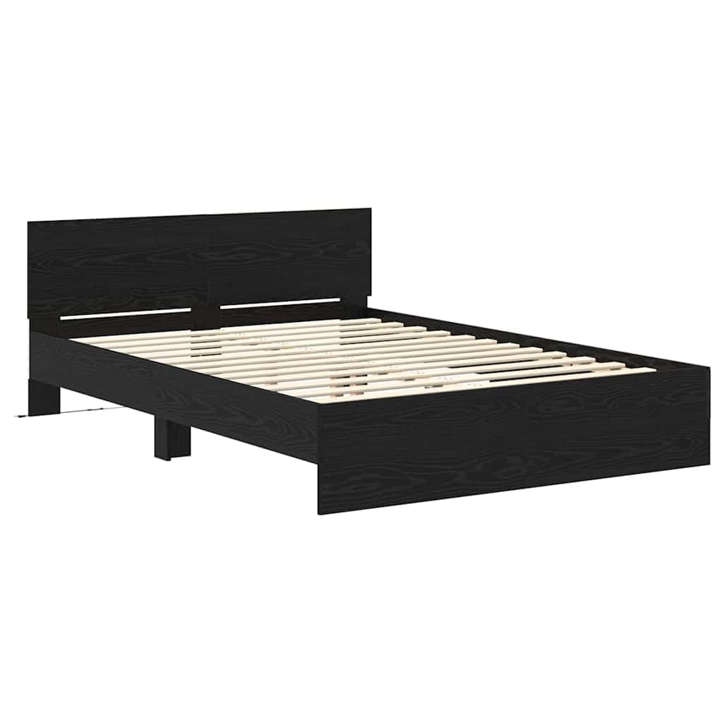 Estructura de cama LED de roble negro, 120 x 190 cm, con luces que cambian de color, diseño moderno y estable de madera para jóvenes y habitaciones de invitados