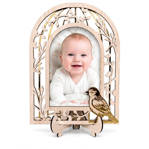 Image of Arch Shape Wooden Photo Frame with Laser Cut Bird Border, Decorative Picture Frame with Clear Acrylic Front, Wall & Tabletop Photo Frame for Home Decor, Birthday, Anniversary & Housewarming Gift -23 CM *15 CM