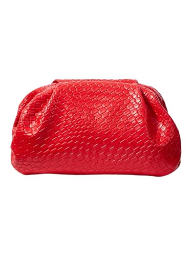 Image of QWINEE Women's Woven Evening Bag Dumpling Clutch Purse No Strap Handbags Elegant Faux PU Leather Clutch Bag