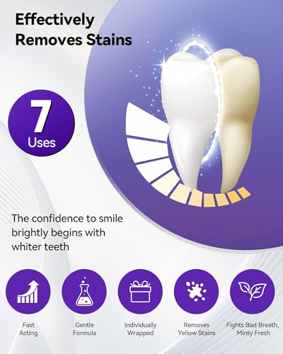 Image of Teeth Whitening Strips, Purple, Enamel Safe, Sensitive, 7 Treatments | Whitens Teeth, Purple Whitening Strips, Removes Yellow Stains and Bad Breath, Color Correction