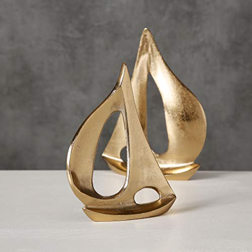 Whw Whole House Worlds 2 Piece Golden Sail Boat Sculpture, Polished Aluminum Metal, Hand Cast, Newport Regatta Style, 8 And 7 Inches Tall, Nautical Accent Art, For Table Tops And Mant #TOP1