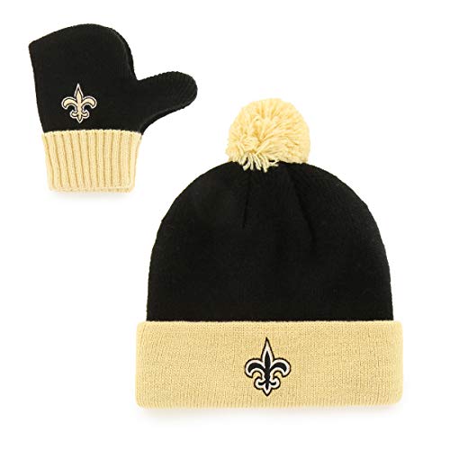 OTS NFL New Orleans Saints Infant Pow Pow Knit Cap & Mittens Set