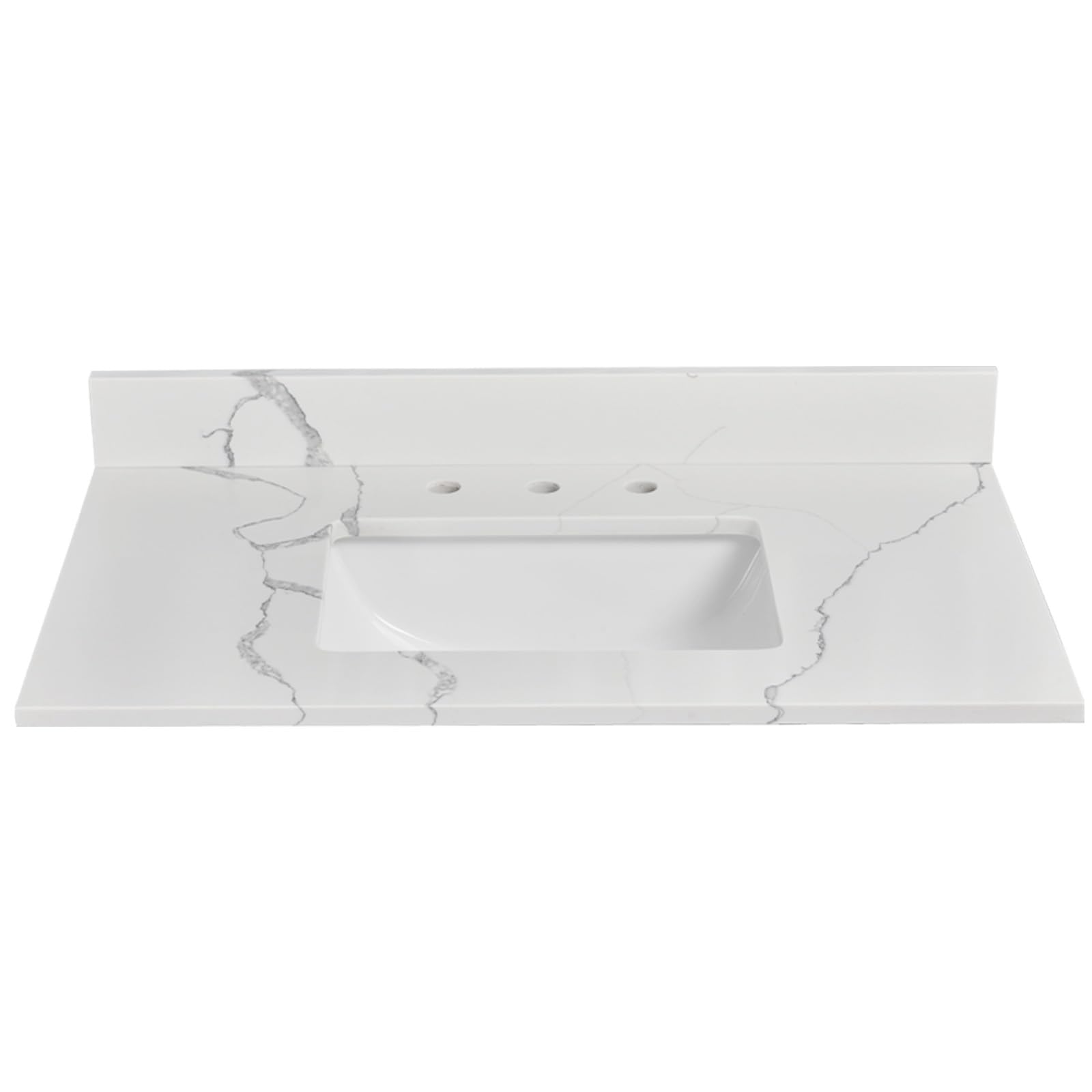 36 Inch Quartz Vanity Sink Top, Bathroom Vanity Top with Undermount Rectangular Middle Sink and 4" Height Backsplash, Pre-Drilled 8 Inch Faucet Hole Spread Vanity Top, Calacatta Luna