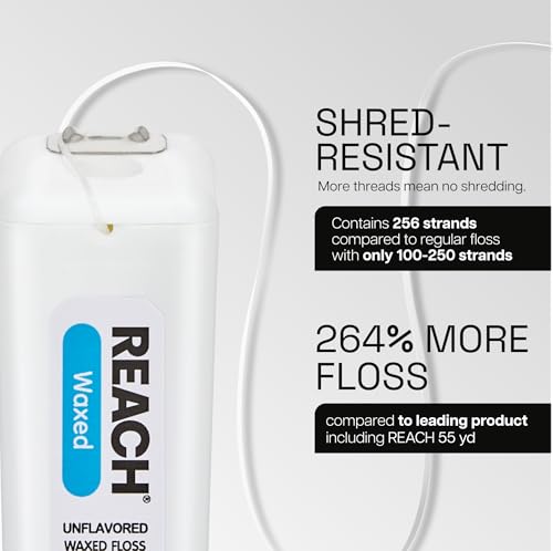 REACH Waxed Dental Floss, Unflavored, 3.6X More Value, Plaque Remover for Teeth, Shred Resistant, Floss Slides Smoothly, Easy to Use, Waxed, Oral Care, PFAS Free, for Adults & Kids, 2 Pack, 200 yd - Image 4