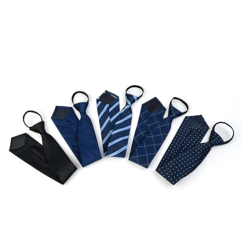 Men's 5 PCS Classic Zipper Ties, 5 Desiged Pretied Necktie Set