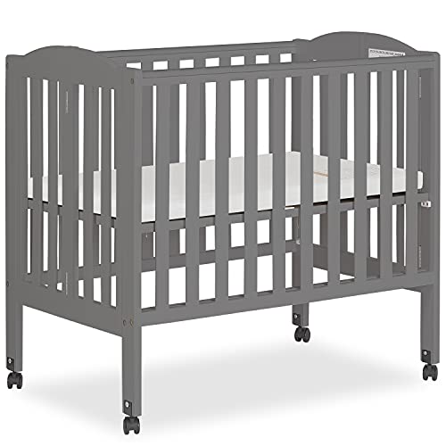Image of Dream On Me 2-in-1 Portable Folding Stationary Side Crib in Storm Grey, Greenguard Gold Certified, Two Adjustable Mattress Height Positions,Made of Solid Pinewood, Flat Folding Crib