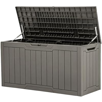 YITAHOME 80-Gallon Waterproof Resin Outdoor Storage Box, Lockable Storage Container for Outdoor Furniture, Cushion Storage, Pool Accessories, Garden Tools and Sporting Gear, Taupe