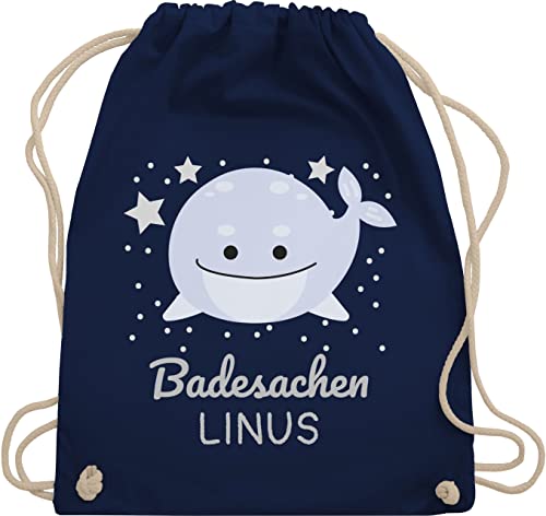 Turnbeutel Rucksack - Kita Beutel Wechselsachen Jungen - Badesachen Wal - Unisize - Navy Blau - personalisierter wechselkleidung wechselbeutel personalisierte stoffrucksack kindergartenbeutel