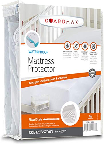 Image of Guardmax Terry Cotton Crib Size Mattress Protector - Waterproof & Dust Mite Proof Mattress Cover with Stretchable Pockets - Soft, Comfortable, & Noiseless Waterproof Fitted Sheet.(28 x 52 x 7)