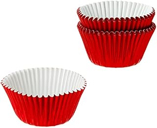 Baked with Love Red Foil Baking Cases, Foil Baking Cups, Greaseproof Cupcake Cases, Red - Pack of 50