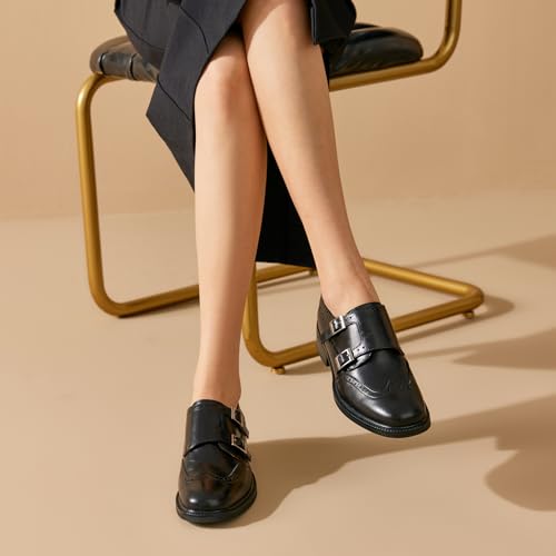 Image of BEAU TODAY Women Monk Strap Loafers Cap Toe Business Causal Loafer Shoes