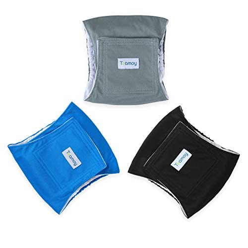 Teamoy Reusable Wrap Diapers For Male Dogs, Washable Puppy Belly Band Pack Of 3 (L2, 20"-24" Waist, Black+ Gray+ Lake Blue) #TOP7