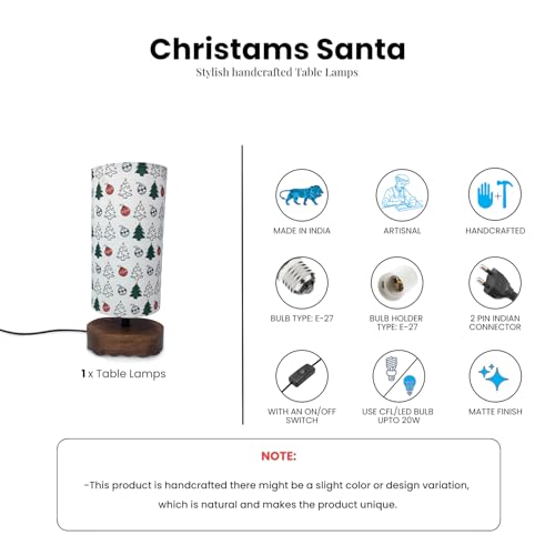 Image of ExclusiveLane 'Christams Santa' Mango Wooden Chirstmas Table Lamp for Bedroom (35.2 Cm, Without Bulb, Handcrafted) | Table Lamp for Living Room Christmas Gifts for Home Chirstmas Decoration Items