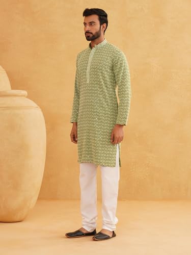 Image of SOJANYA Men's Coffee Brown Cotton Blend Kurta with Intricate Embroidery & Subtle Sequin Work