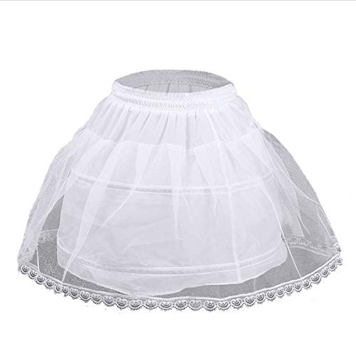 Nanchor Flower Girl Crinoline Petticoat Kids with 2 Hoops Full Slip Underskirt Lace Edge (2-6Y)
