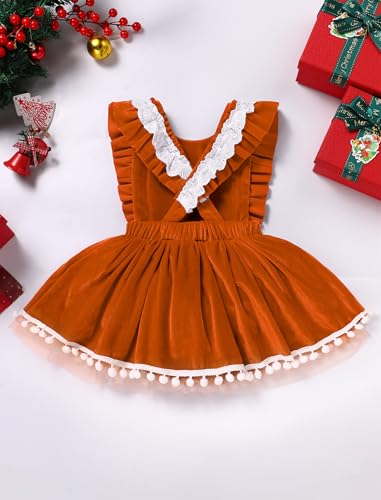 IDOPIP Baby Girls Velvet Dress Ruffle Lace Romper Tutu Dress Christmas Birthday Outfits Infant Princess Party Pageant Dresses2