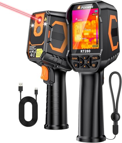 FOXWELL Wärmebildkamera RT280 320 X 240 2 8 LCD Bildschirm tragbare Thermal Camera 240x180 TISR-Auflösung -20C bis 550C 25Hz Wärmekamera mit Laser 8GB PC-Analyse Videoaufzeichnung(320*240)