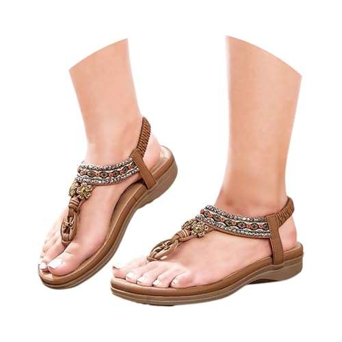 Genérico Sandalias Mujer Planos De Verano Sandalias De Punta Abierta Con Pies Anchos Sandalia Bohemio Clip Toe Pisos Comodos Y Antideslizantes Elegantes Para Piscina Fiestas Vacaciones