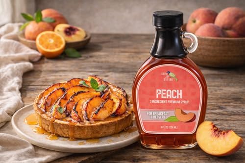 Image of Green Jay Gourmet Peach Syrup - 3 Ingredient Non GMO Fruit Syrup - 8 oz | Non GMO & Preservative Free, Perfect for Breakfast, Pancakes, Waffles, French Toast, Coffee, Drinks & Desserts